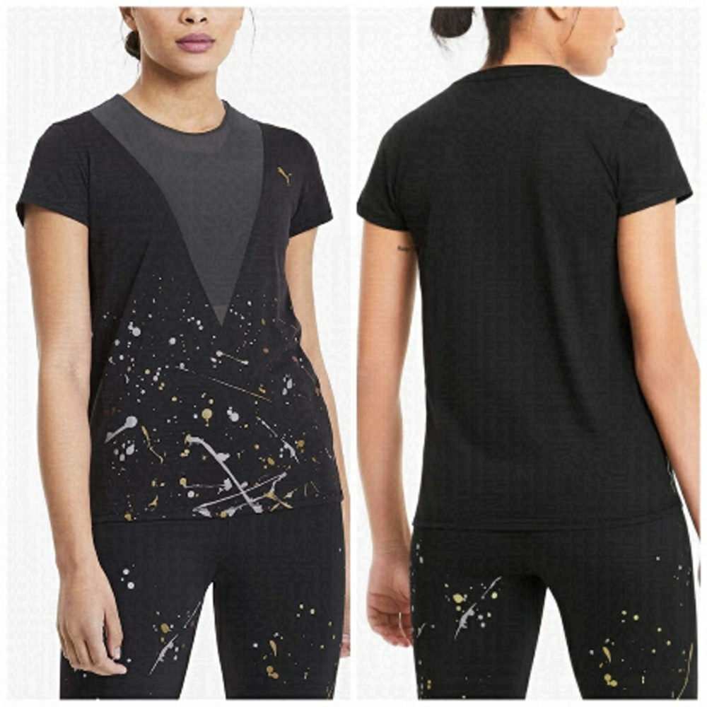 NEW PUMA Metal Splash Deep V Mesh Painted T-shirt